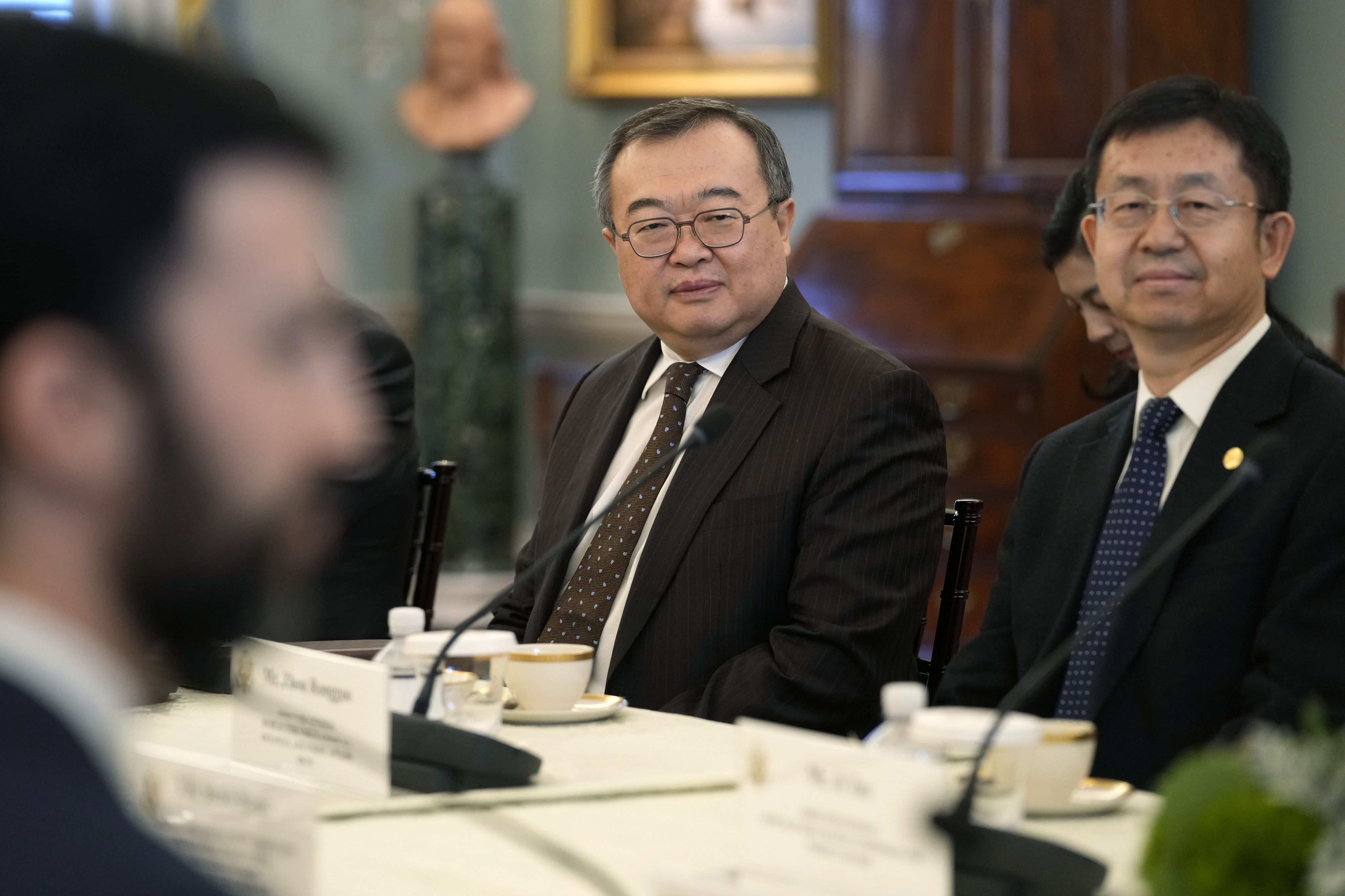 Liu Jianchao (centre), head of the Chinese Communist Party’s diplomatic arm, during his meeting with US Secretary of State Antony Blinken in Washington on the eve of the Taiwanese election. Photo: AP