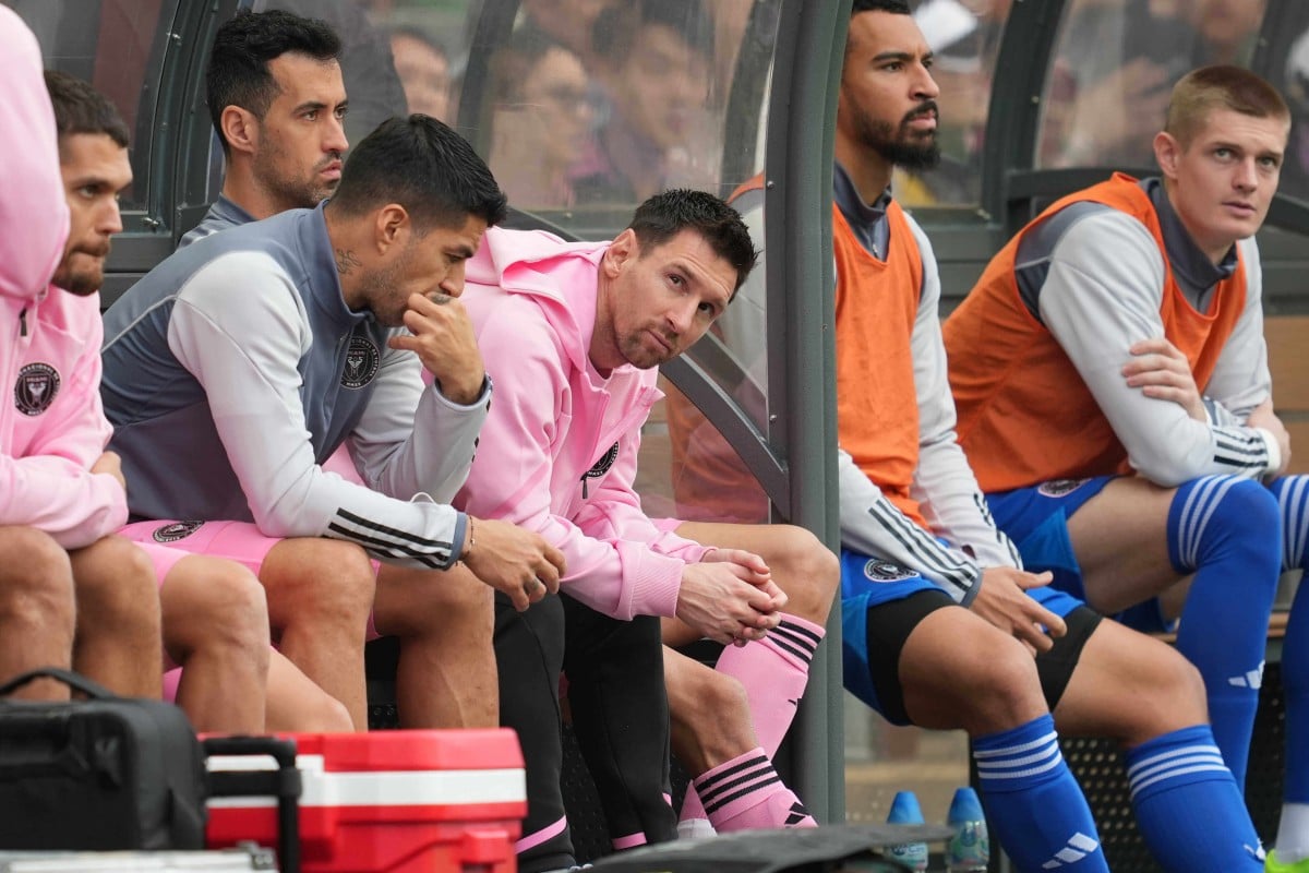 Fans have expressed their frustration after footballer Lionel Messi (centre) stayed on the sidelines during Sunday’s match at Hong Kong Stadium. Photo: Sam Tsang