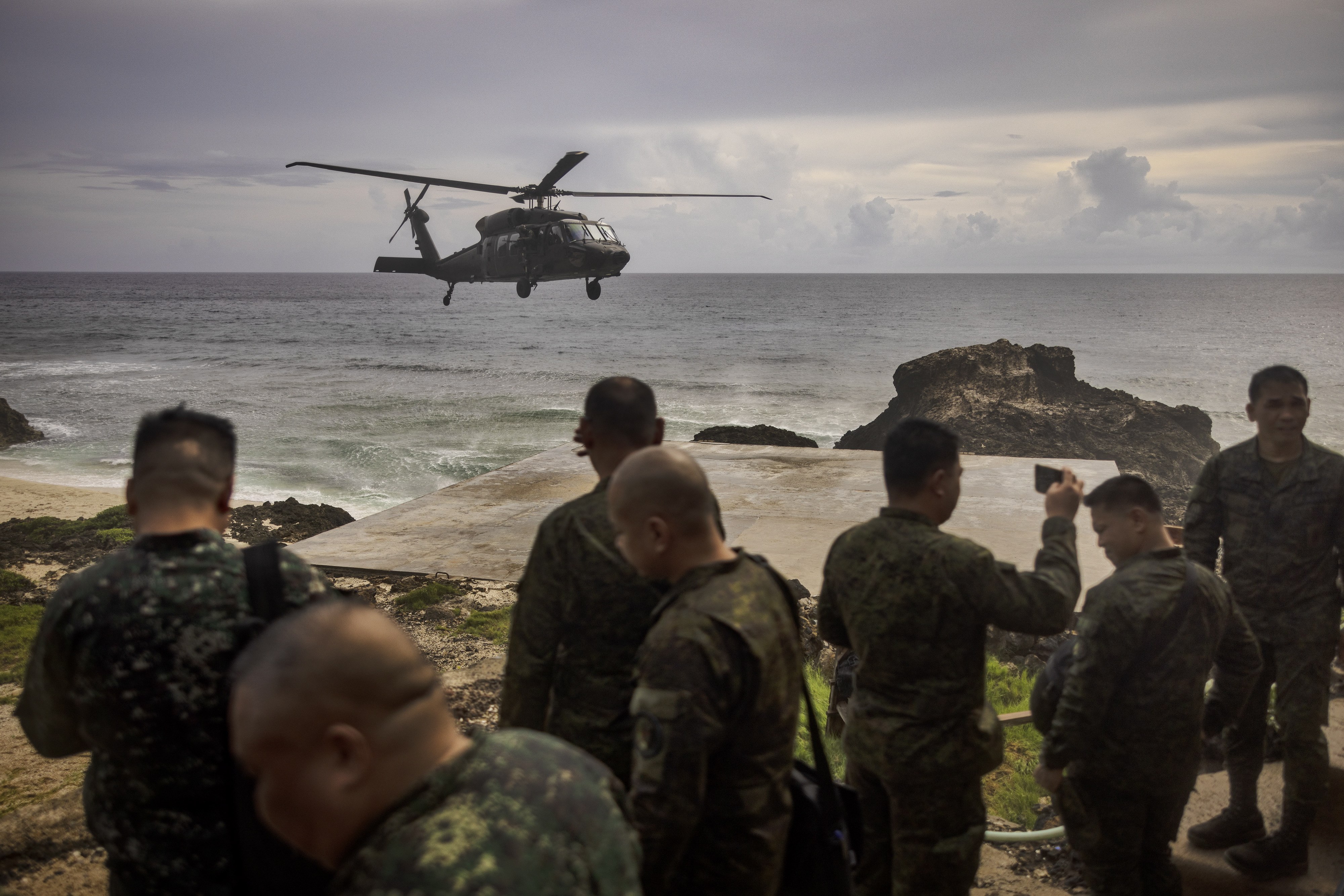 A Philippine air force Black Hawk helicopter lands in Mavulis Island, Batanes, in June 2023. Photo: EPA-EFE